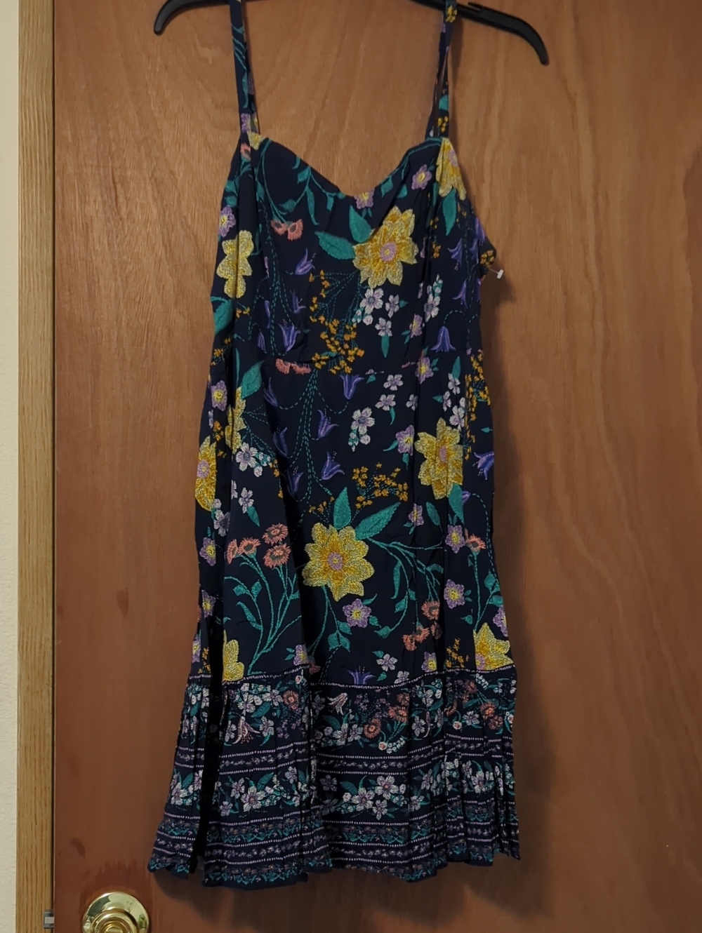 Old Navy Navy Floral Spaghetti-Strap Mini Dress with Yellow Accents